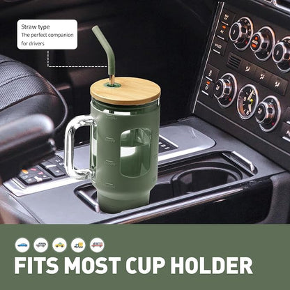 WINSA Glass Tumbler with Straw and Lid, 40 oz, Olive | Iced Coffee Cup with - Image 5