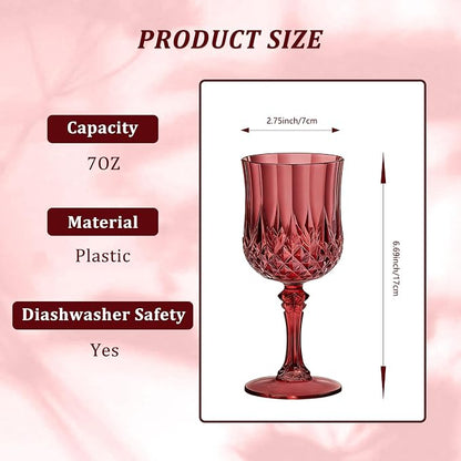7OZ Plastic Wine Glasses, Reusable Vintage Goblets Unbreakable Drinking Glasses - Image 2
