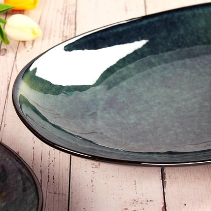 Ceramic Serving Platters Set of 2, 16 Inch Curved Oval Salad Plates for Entertaining, Modern Kitchen Dishes, Trays for Dinner, Fruit, Salad, Pasta, burgers - Dishwasher Microwave Safe