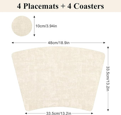 Round Table Placemats Set of 4, Wedge Shaped Faux Leather Table Mats, Heat Resistant Wipeable Washable Place Mats for Dining Table Dinner Kitchen Indoor Outdoor