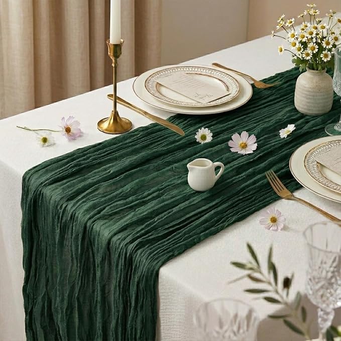 10 Pack Emerald Green Cheesecloth Table Runner 17 x 108 Inch | Boho Gauze Fabric - Image 3