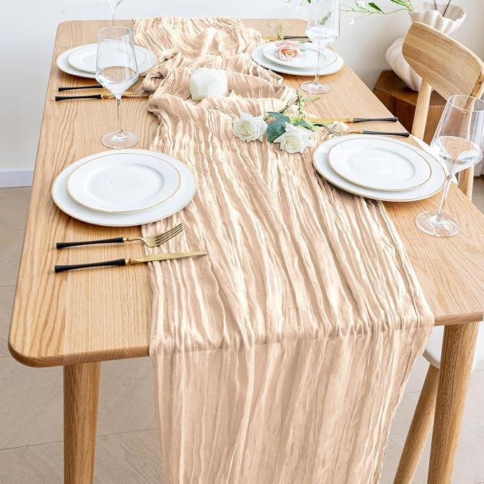Cheesecloth Table Runner Beige 10FT Boho Gauze Runner, 2 Pack | 120 Inch Cheese - Image 6