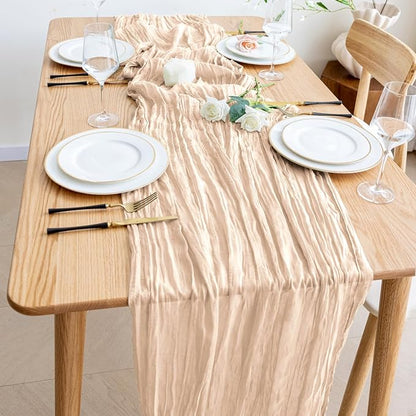 Cheesecloth Table Runner Beige 10FT Boho Gauze Runner, 2 Pack | 120 Inch Cheese - Image 6