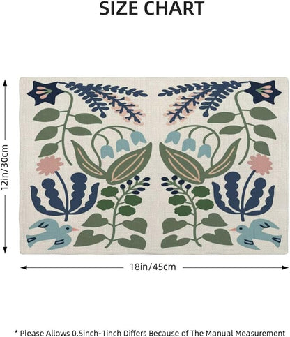 Boho Placemats Set of 4 Navy Blue Sage Green Vintage Floral Decor Place Mats 12x18 Inch Flower Spring Summer Seasonal Farmhouse Decoration Linen Table Mats for Home Kitchen Dining Party Table