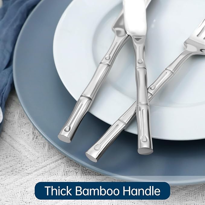 Silverware Set 60-Piece Bamboo Pattern Service - Image 3