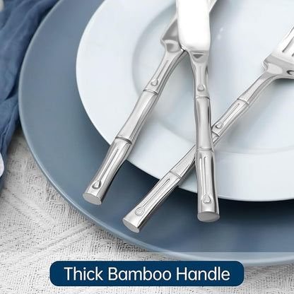Silverware Set 60-Piece Bamboo Pattern Service - Image 3