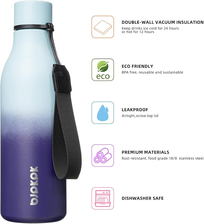 BJPKPK 18oz Insulated Water Bottle, Stainless Steel Bottle - Image 2