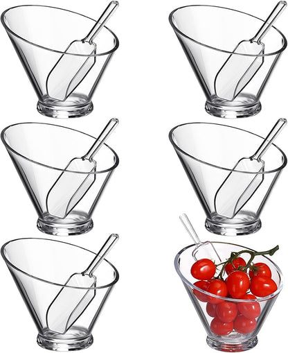 Sawysine 12 Pcs Acrylic Clear Serving Bowls with Plastic Kitchen Scoops Salad Serving Bowls Popcorn Scoops Angled Candy Bowl for Salad Cooking Parties(24 oz)