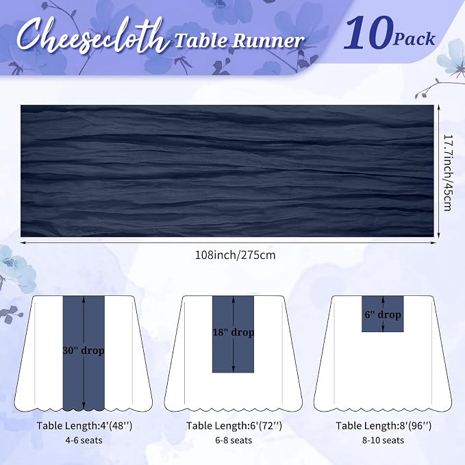 Pesonlook Cheesecloth Table Runner Navy Blue, 10 Pack 17.7x108 inch, Long | - Image 2