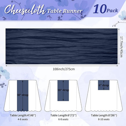 Pesonlook Cheesecloth Table Runner Navy Blue, 10 Pack 17.7x108 inch, Long | - Image 2