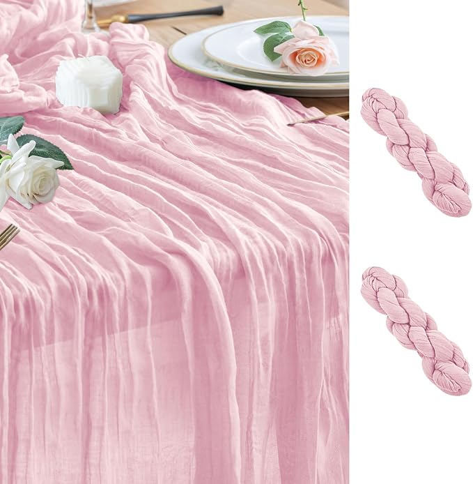 Cheesecloth Table Runner Blush Pink 10FT Boho Gauze Runner, 2 Pack | 120 Inch by Wokceer