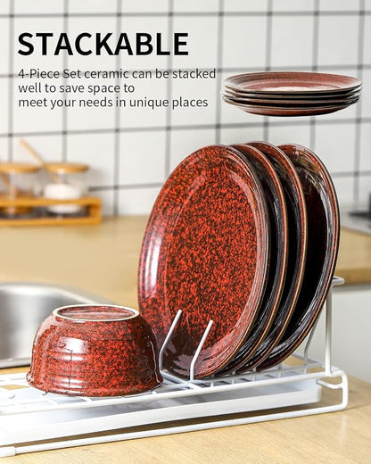 HASENSE Ceramic Dinner Plates Set of 4, 10 Inch Large Red Pasta Dessert Salad - Image 4