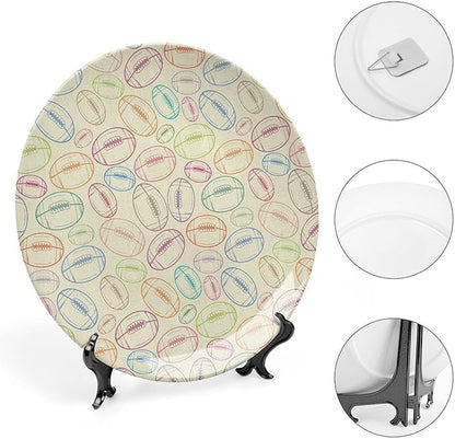 Ceramic Plates, American Football Decorative Ceramic Plates, Grunge Looking Hand Drawn Sports Sketch, 7 Inch, Household Plates Decorative, Multicolor