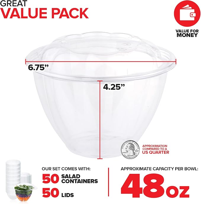 Plastic Bowls with Lids 48 Oz. Disposable To-Go Containers – Large Airtight - Image 2