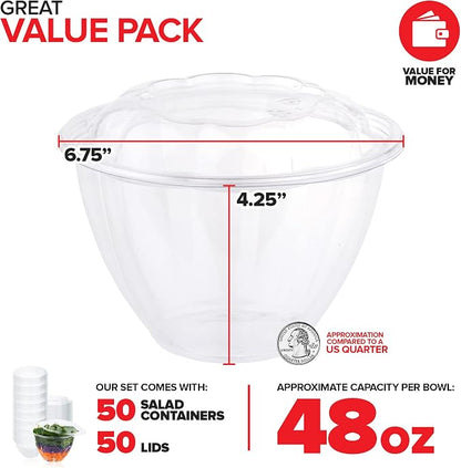 Plastic Bowls with Lids 48 Oz. Disposable To-Go Containers – Large Airtight - Image 2