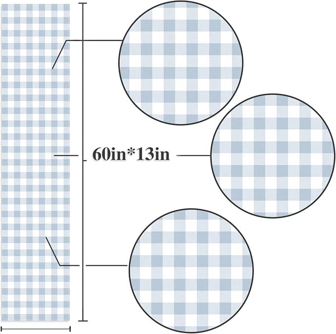Dusty Blue Gingham Table Runner Light Blue Checkered Boy Girl Baby Shower - Image 3