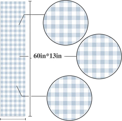 Dusty Blue Gingham Table Runner Light Blue Checkered Boy Girl Baby Shower - Image 3