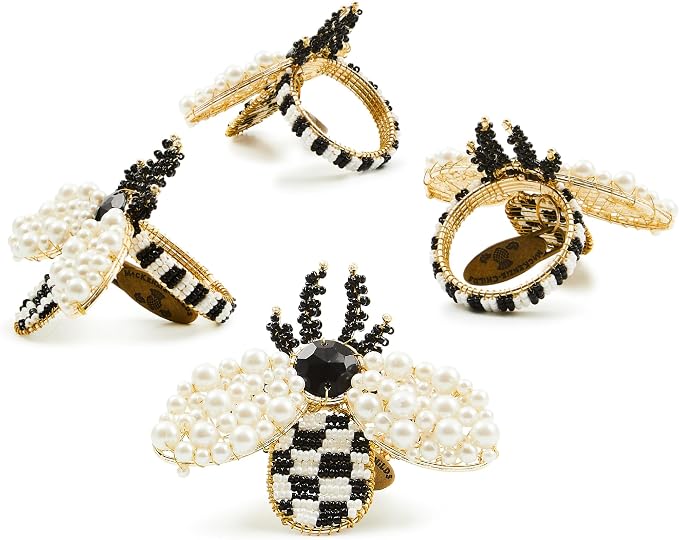 MACKENZIE-CHILDS Metal and Bead Napkin-Ring Set, Bee | Handcrafted design by Unknown