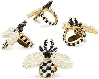 MACKENZIE-CHILDS Metal and Bead Napkin-Ring Set, Bee | Handcrafted design by Unknown