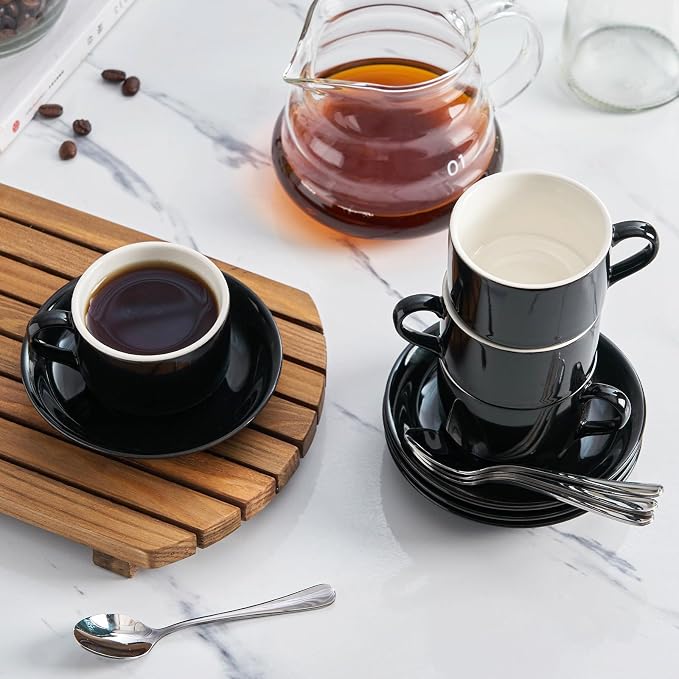 2.5 OZ Stackable Espresso Cups Set of 4, Porcelain Espresso Cups | Black Coffee - Image 6