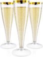 JOLLY CHEF 36 Count Plastic Champagne Flutes 4.5 oz Gold Rim Clear Disposable Toasting Glasses