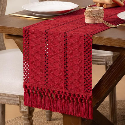 DeZerlor Boho Macrame Table Runner Spring Easter Farmhouse Woven Small Table - Image 7