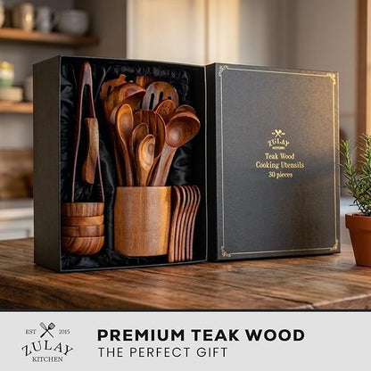 Zulay Kitchen 30-Piece Teak Wooden Utensils - Image 2