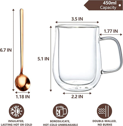 Double Walled Glass Coffee Mugs 16 OZ, Borosilicate Glass Coffee Cups Set of 2 - Image 2