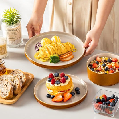 vancasso ONION Ceramic Plates and Bowls Sets, 24 Pieces Grey Dinnerware Sets - Image 6