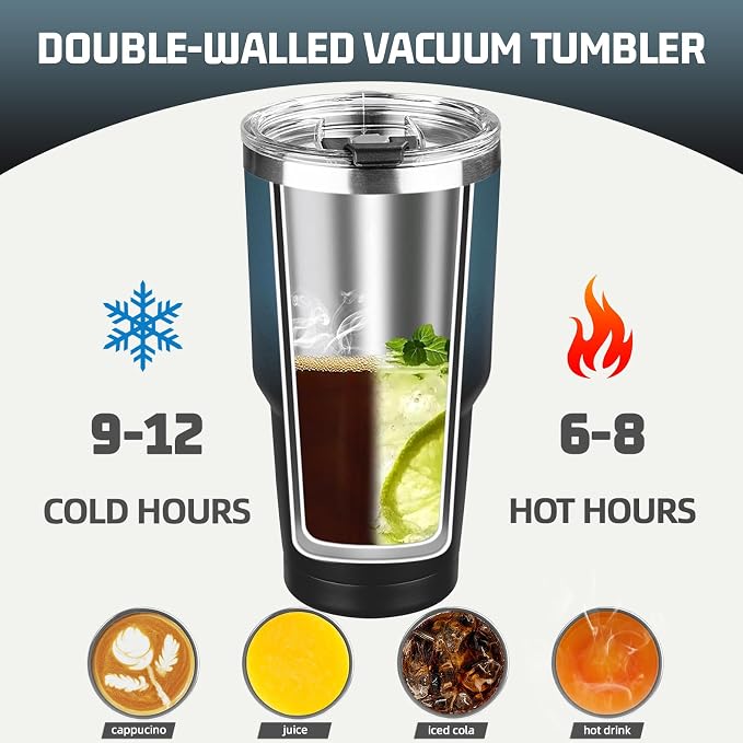 30 oz Tumbler with Lids and Straws, Stainless Steel Insulated Coffee Tumbler - Image 4