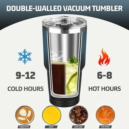 30 oz Tumbler with Lids and Straws, Stainless Steel Insulated Coffee Tumbler - Image 4