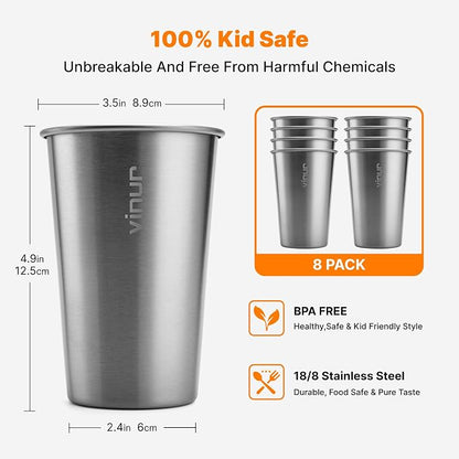 VINUR Stainless Steel Cups-16 oz Stackable Metal Drinking Glasses 8 Pcs | 16 oz - Image 4