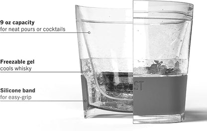Host Whiskey Freeze Glasses, Double Old Fashioned Glasses, Chill Without Dilution for Bourbon, Vodka, Cold Brew Cocktails, Bourbon Gifts for Men, Gifts for Dad, Home Bar, 9 oz, Set of 2, Smoke Black