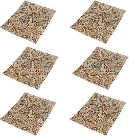 Luxury Retro placemats for Dinner Table Set of 6,Machine Washable Fabric Placemats Non-Slip Heat Resistant Indoor Dining Table mats placemats (Coffee, Set of 6)