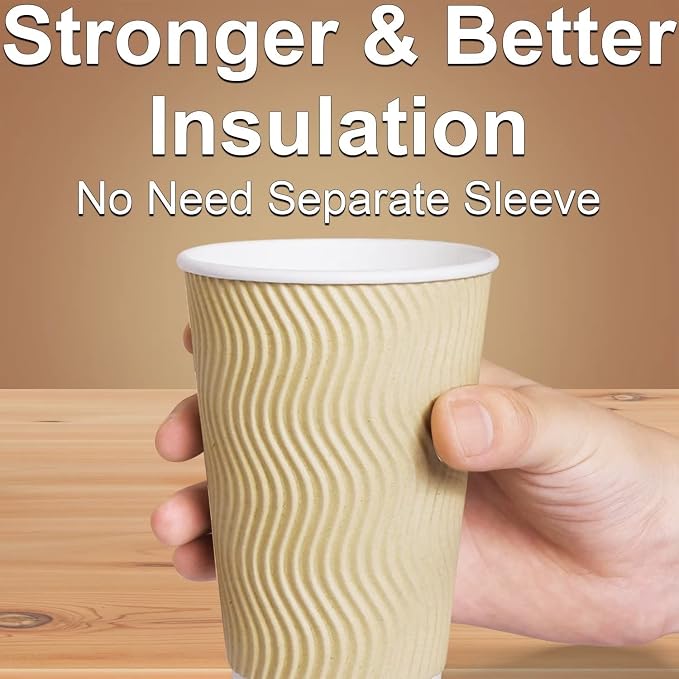 Hot Paper Cups 16 oz Disposable Insulated Corrugated Sleeve Ripple Wall Paper - Image 6