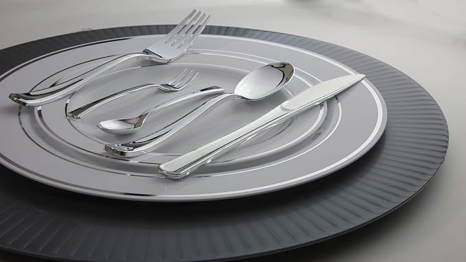 Exquisite 200 Piece Heavyweight Party Disposable Plastic Plates and Cutlery Set - Image 2
