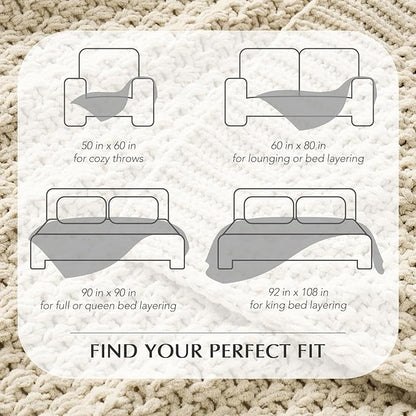 EVERGRACEHOME Chunky Chenille Knit Throw Blanket for Couch, Soft Luxurious Moss Stitch Blankets for Bed, Cozy Decorative Farmhouse Knitted Throws for Sofa, Beige, 50" x 60"