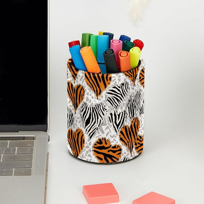 Leather Pen Holder for Desk, Tiger Zebra Print Pencil Cup Pen Organizer Makeup - Image 5