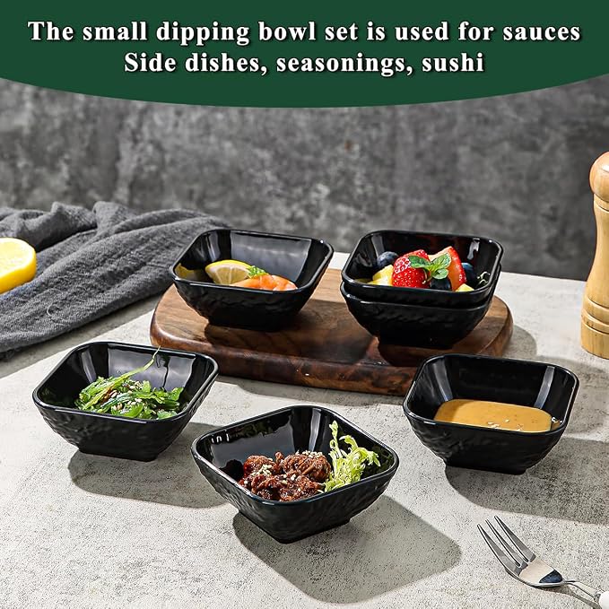Berglander Dip Bowls Set 6pcs, 6 oz Black Plastic Dipping Bowls, Matte Stone - Image 8