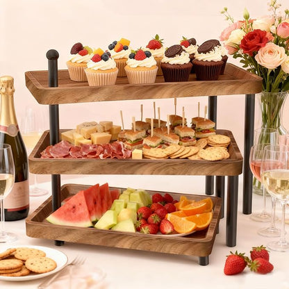 Serving Tray for Party, Cupcake Stand 3 Tiered Tray Stand Rotating Tiered Serving Tray Dessert Table Display Set Reusable Tiered Serving Platters for Cupcake, Veggie Fruit, Cookies, Dessert