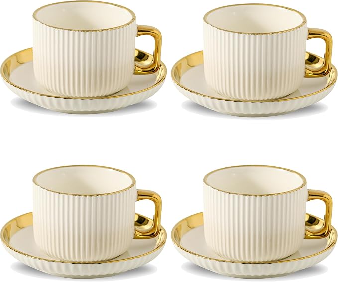LETAOTAO Cappuccino Cups with Saucers, 8oz Ceramic Coffee Cups with Saucers Set by LETAOTAO