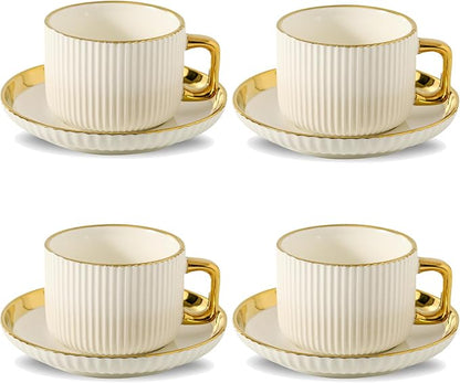 LETAOTAO Cappuccino Cups with Saucers, 8oz Ceramic Coffee Cups with Saucers Set by LETAOTAO