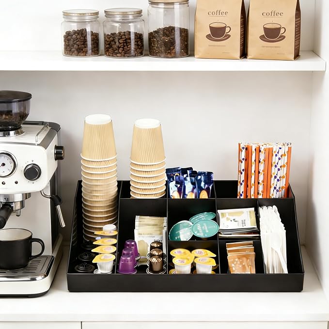 SZQINJI Coffee Condiment Organizer Holder 10-Compartment Black | Coffee - Image 2