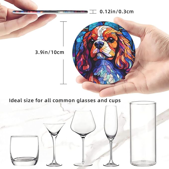 King Charles Cavalier Stained Dog Breed Glass Art Leather Drinks Coasters - Image 3