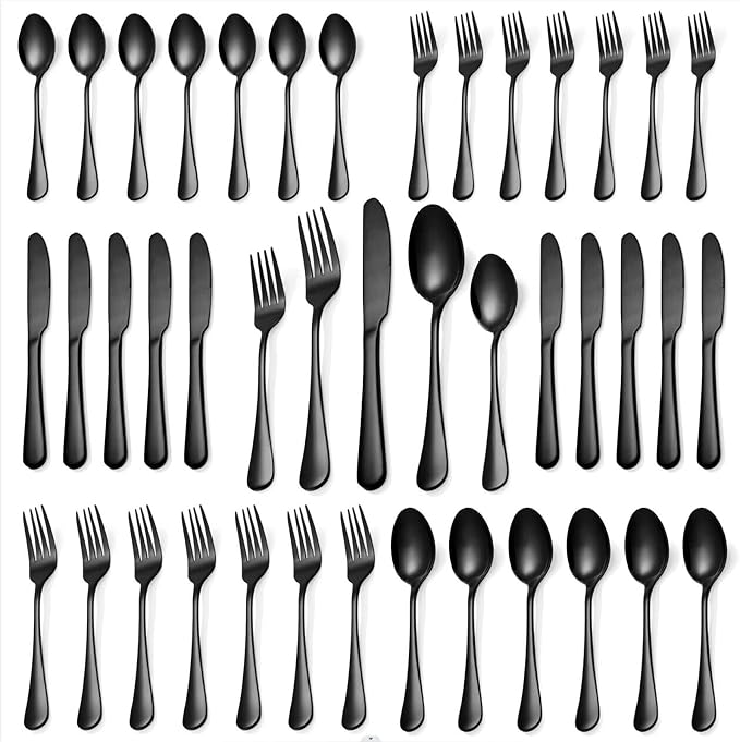 20 Pcs Black Silverware Set, Stainless Steel Flatware Set by WISKEMA