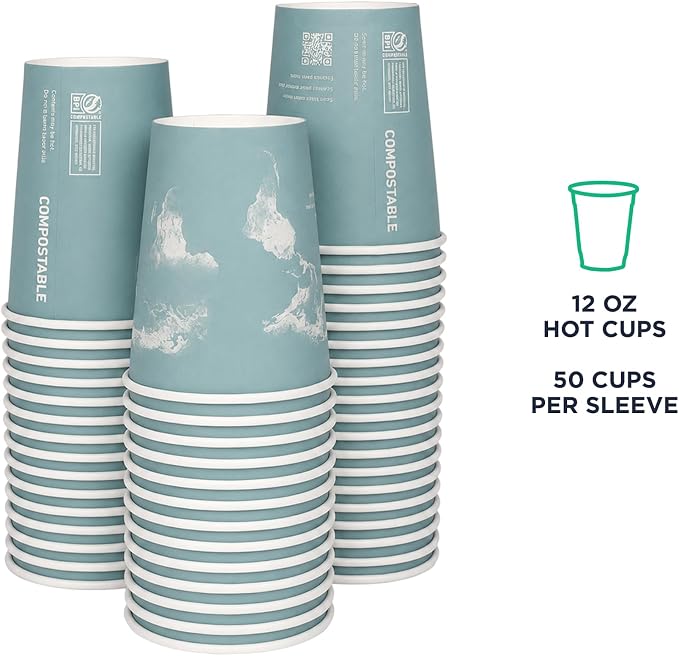 ECO PRODUCTS Compostable Disposable World Art 12oz Large Coffee Cups, Renewable - Image 2