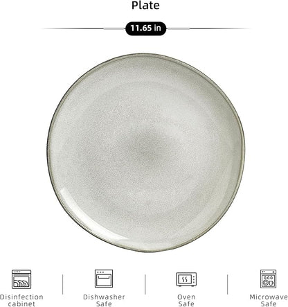 Organic Shape Highland Ceramic Dinner Plates, 6pcs 11.65 Inch Handmade Reactive Glaze Dinnerware Sets with Wavy Edge, for Kitchen, Microwave & Dishwasher Safe, Scratch Resistant-grey