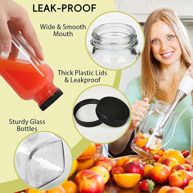12 oz Glass Juice Bottles with Lids 12-Pack - Image 3