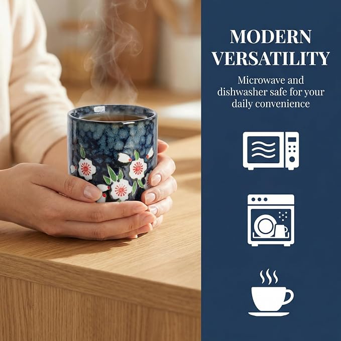 Japanese Tea Cups, 10 Oz Ceramic Handleless Coffee Mugs, Microwave Dishwasher - Image 7