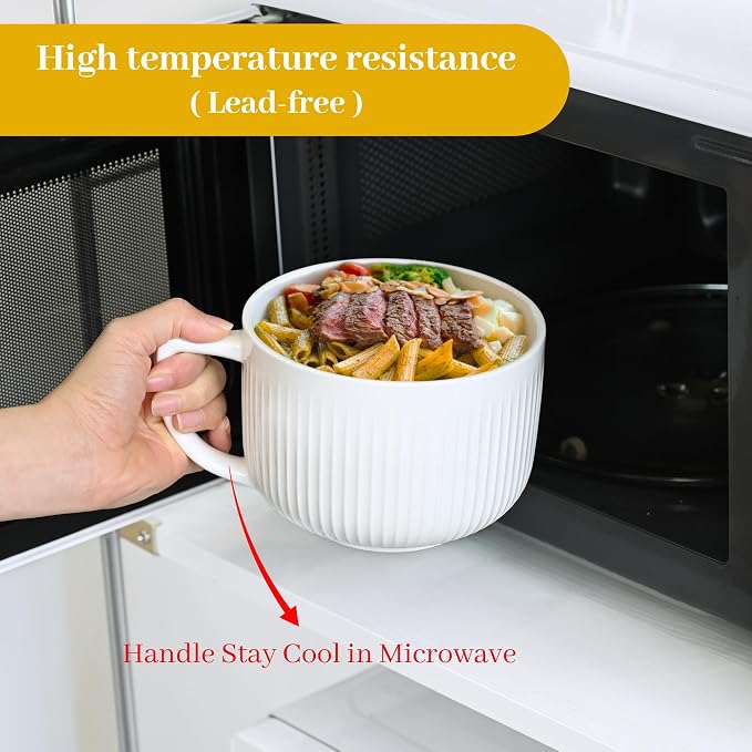 38oz Ceramic Soup Bowls with Handle & Lid, Large Soup Mugs, Microwave & - Image 5